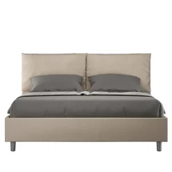 Ityhome Lit coffre capitonné simili cuir gris tourterelle Antea 160x200* Lit Coffre