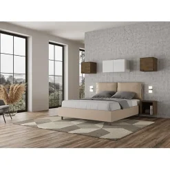 Ityhome Lit coffre capitonné simili cuir gris tourterelle Antea 160x200* Lit Coffre