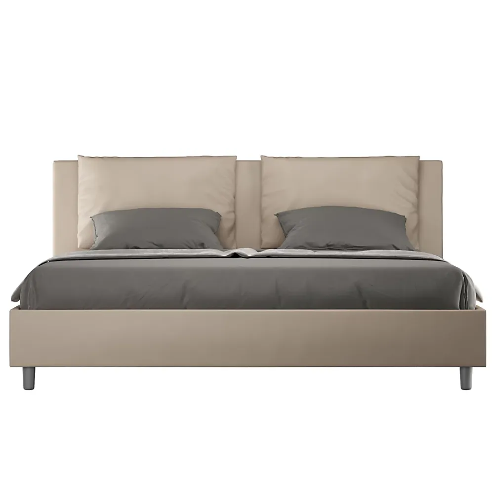 Ityhome Lit coffre capitonné simili cuir gris tourterelle Antea 180x200* Lit Double