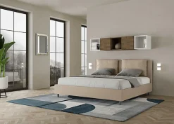 Ityhome Lit coffre capitonné simili cuir gris tourterelle Antea 180x200* Lit Double