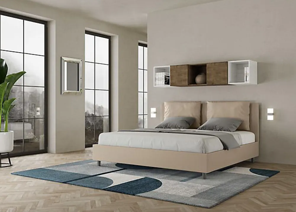 Ityhome Lit coffre capitonné simili cuir gris tourterelle Antea 180x200* Lit Double