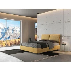 Lit coffre capitonné 160x200 Aragona 3 tissu Mados jaune><noscript><img width=