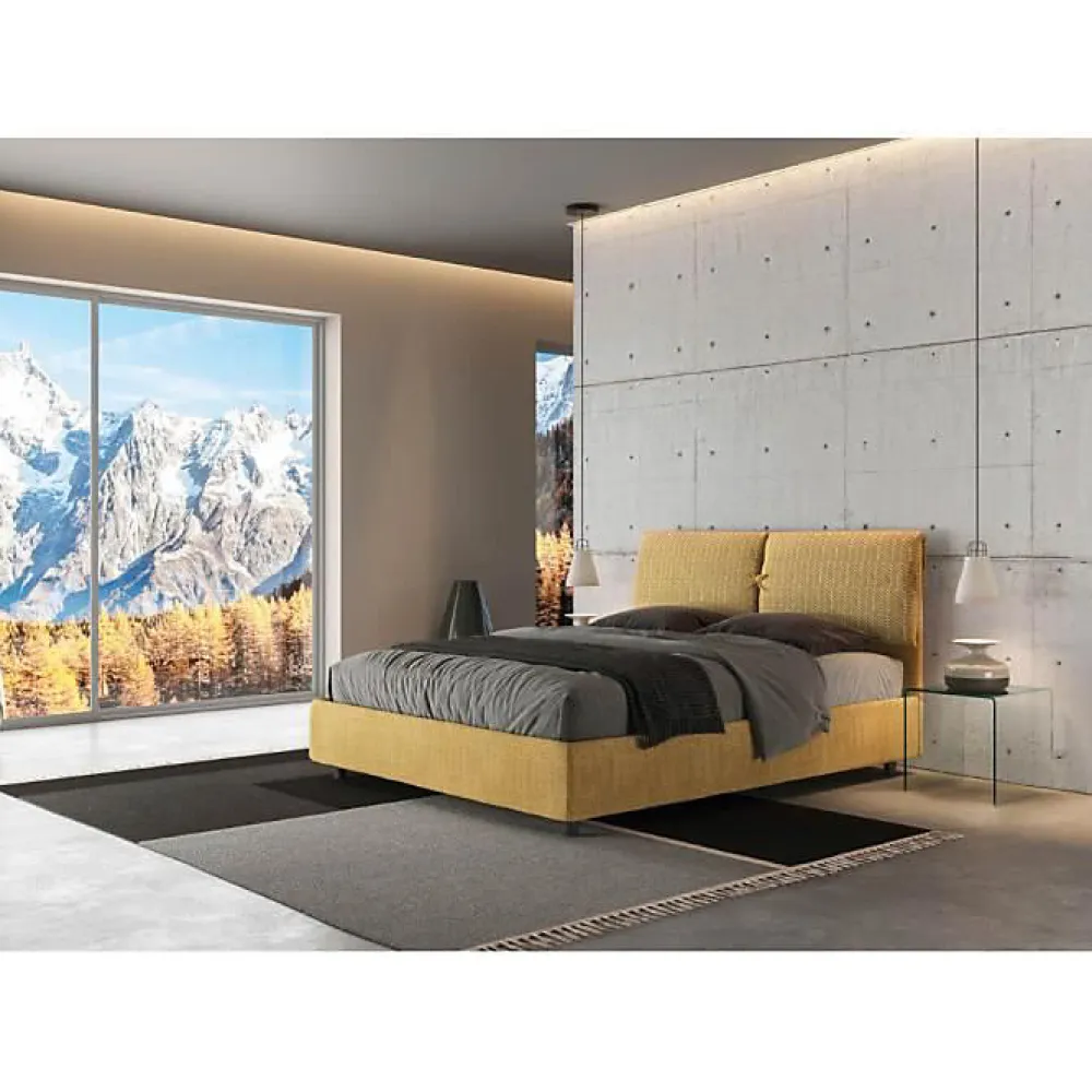 Lit coffre capitonné 160x200 Aragona 3 tissu Mados jaune>Ityhome Hot