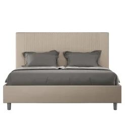 Ityhome Lit coffre capitonné 160x210 Goya simili cuir gris tourterelle* Lit Coffre