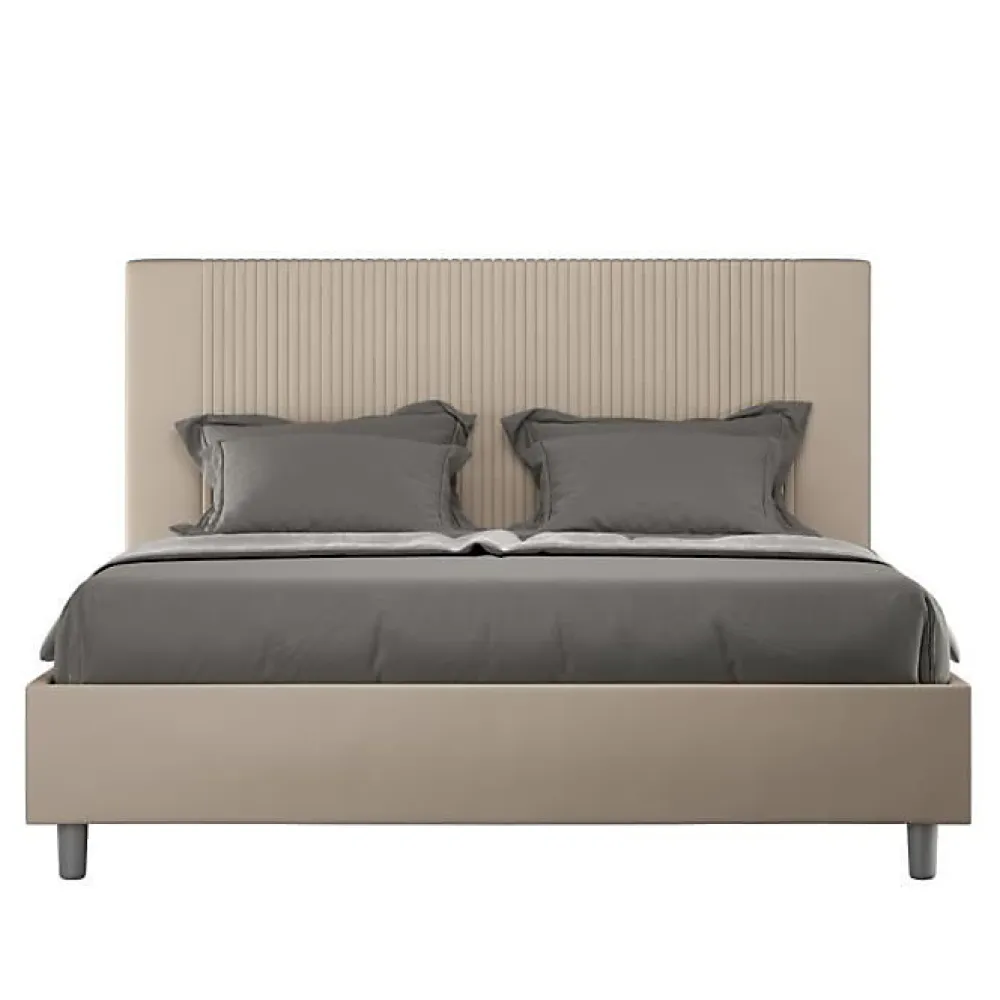 Ityhome Lit coffre capitonné 160x210 Goya simili cuir gris tourterelle* Lit Coffre