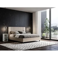 Ityhome Lit coffre capitonné 160x210 Goya simili cuir gris tourterelle* Lit Coffre