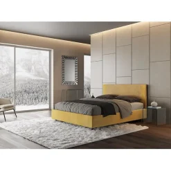 Ityhome Lit coffre capitonné 160x200 Labirinto 06 tissu Rosal jaune* Lit Coffre