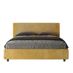 Ityhome Lit coffre capitonné 160x200 Labirinto 06 tissu Rosal jaune* Lit Coffre