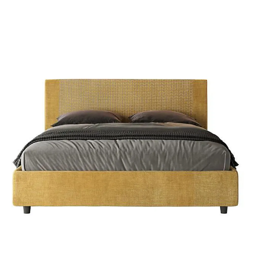 Ityhome Lit coffre capitonné 160x200 Labirinto 06 tissu Rosal jaune* Lit Coffre