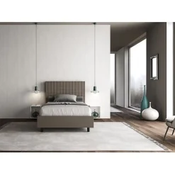 Ityhome Lit coffre capitonné 120x200 Sunny simili cuir cappuccino* Lit Coffre