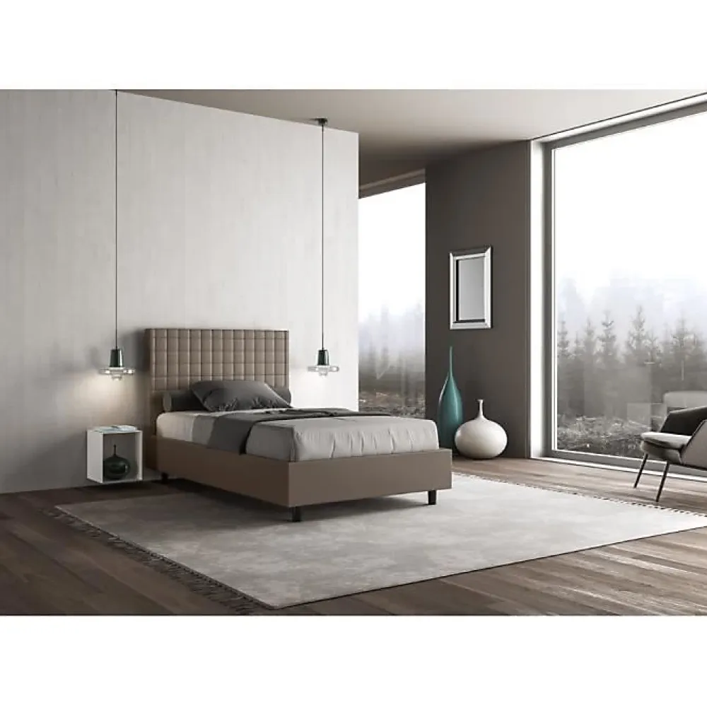Ityhome Lit coffre capitonné 120x200 Sunny simili cuir cappuccino* Lit Coffre