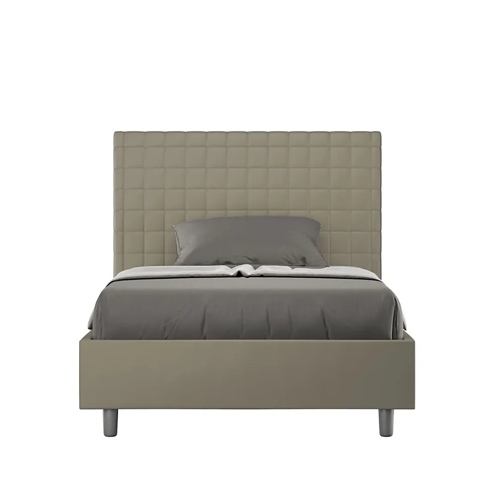 Ityhome Lit coffre capitonné 120x200 Sunny simili cuir cappuccino* Lit Coffre