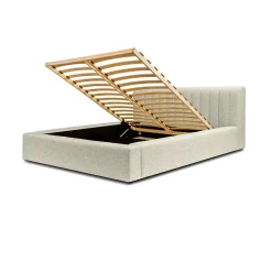 Meublorama Lit coffre CERVIN Taupe sablé bouclé 180x200 cm Sommier relevable Design haut de gamme* Lit Double