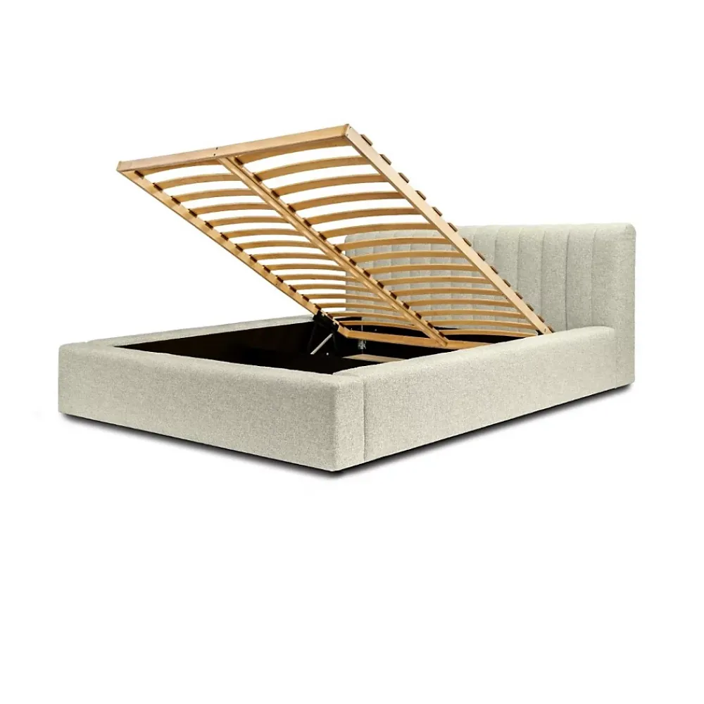 Meublorama Lit coffre CERVIN Taupe sablé bouclé 180x200 cm Sommier relevable Design haut de gamme* Lit Double