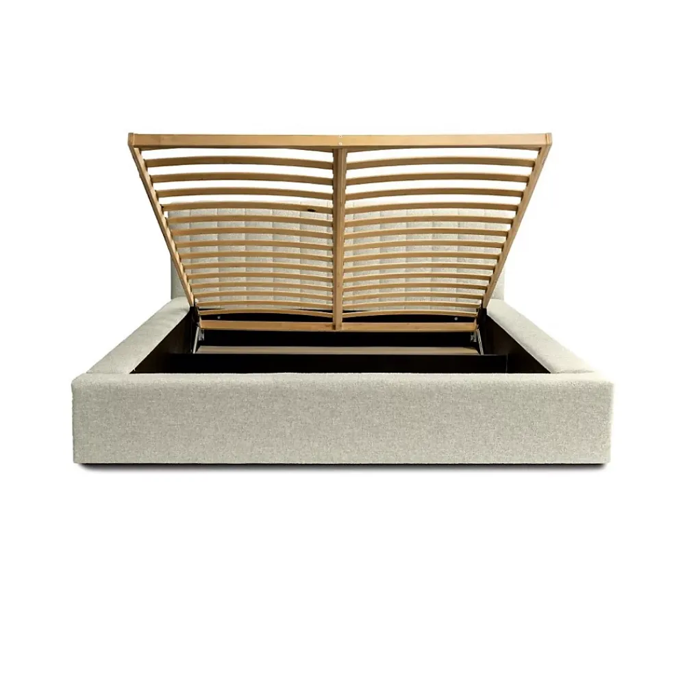 Meublorama Lit coffre CERVIN Taupe sablé bouclé 180x200 cm Sommier relevable Design haut de gamme* Lit Double