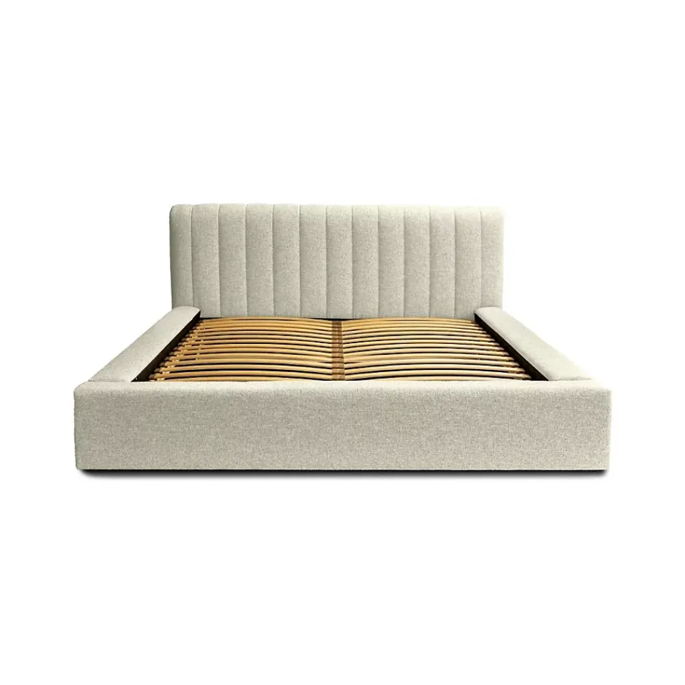 Meublorama Lit coffre CERVIN Taupe sablé bouclé 180x200 cm Sommier relevable Design haut de gamme* Lit Double