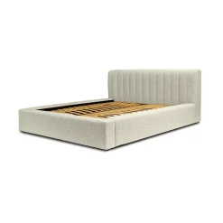 Meublorama Lit coffre CERVIN Taupe sablé bouclé 180x200 cm Sommier relevable Design haut de gamme* Lit Double