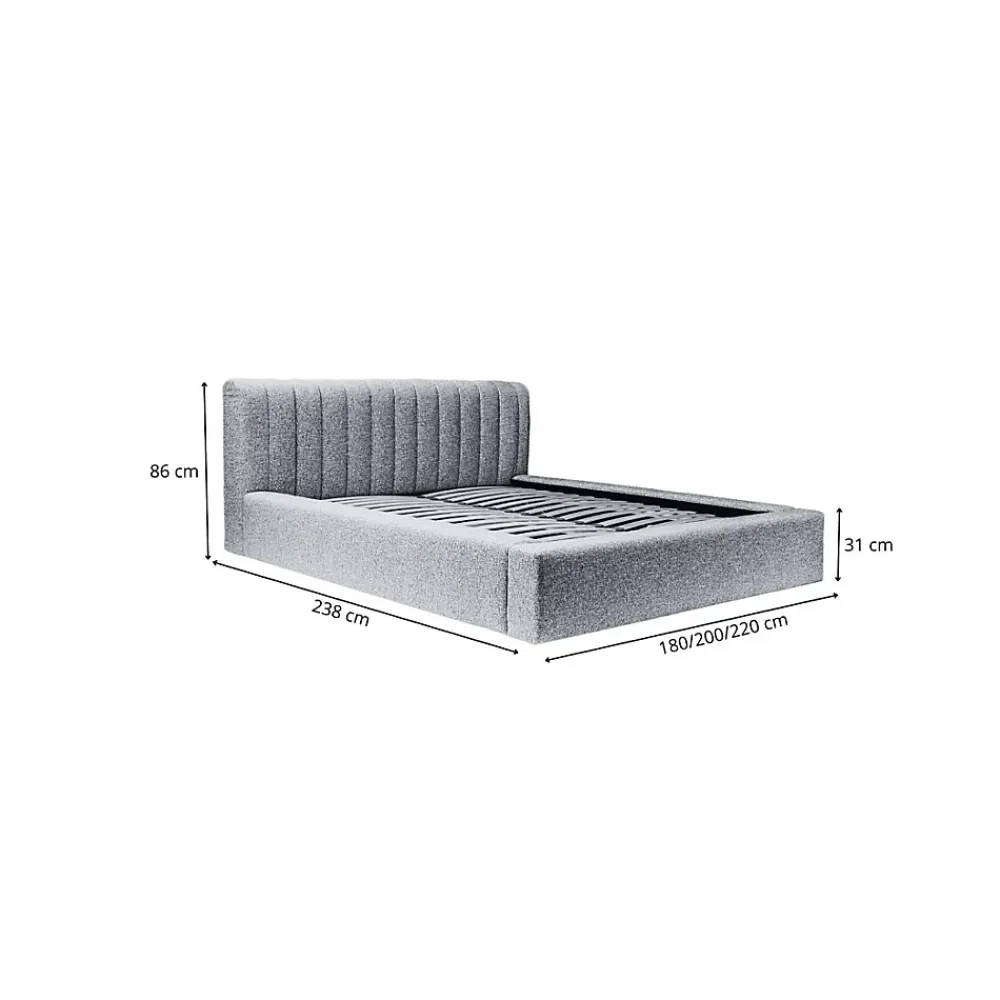 Meublorama Lit coffre CERVIN Taupe sablé bouclé 180x200 cm Sommier relevable Design haut de gamme* Lit Double