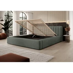 Meublorama Lit coffre CERVIN Velours doux Sauge Nocturne 180x200 cm Sommier relevable Design élégant* Lit Double