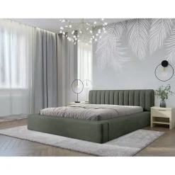 Meublorama Lit coffre CERVIN Velours doux Sauge Nocturne 180x200 cm Sommier relevable Design élégant* Lit Double