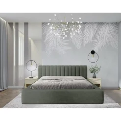 Meublorama Lit coffre CERVIN Velours doux Sauge Nocturne 180x200 cm Sommier relevable Design élégant* Lit Double