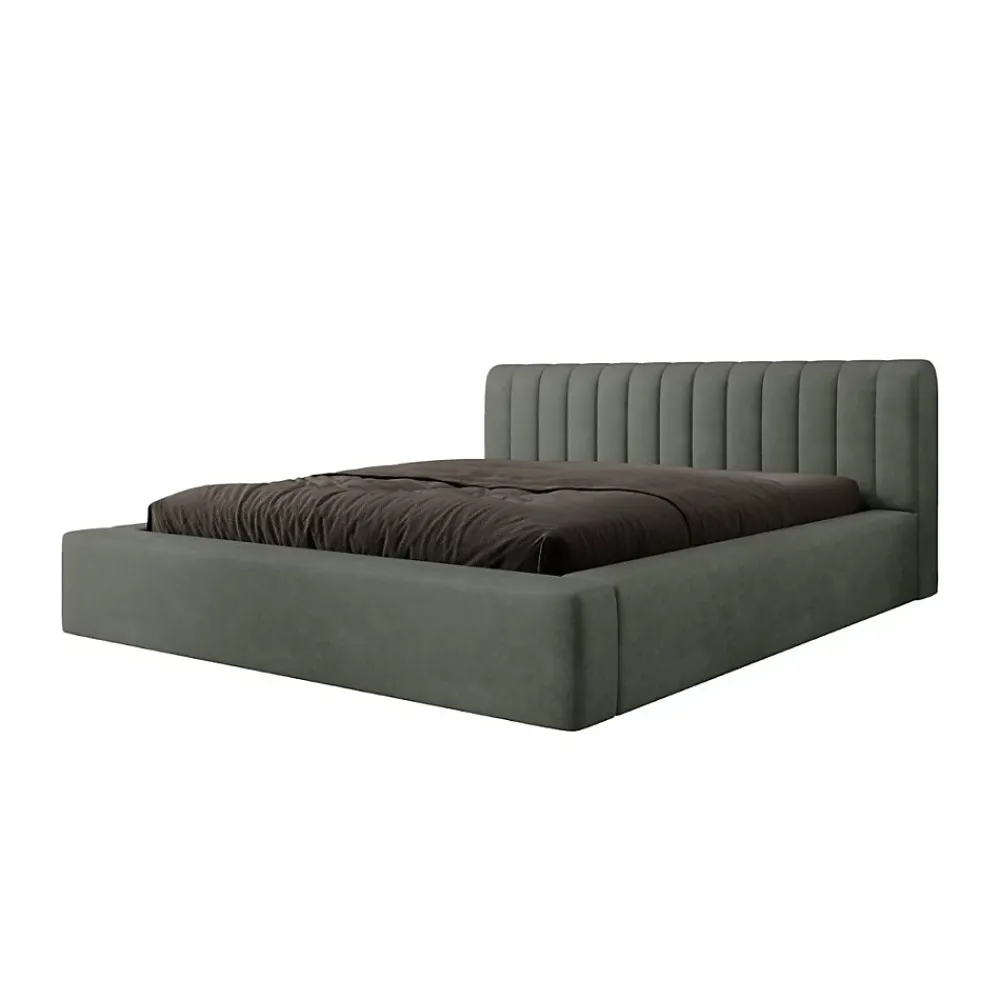 Meublorama Lit coffre CERVIN Velours doux Sauge Nocturne 180x200 cm Sommier relevable Design élégant* Lit Double