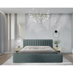 Meublorama Lit coffre CERVIN Velours doux Nuit émeraude 140x200 cm Sommier relevable Design élégant* Lit Double