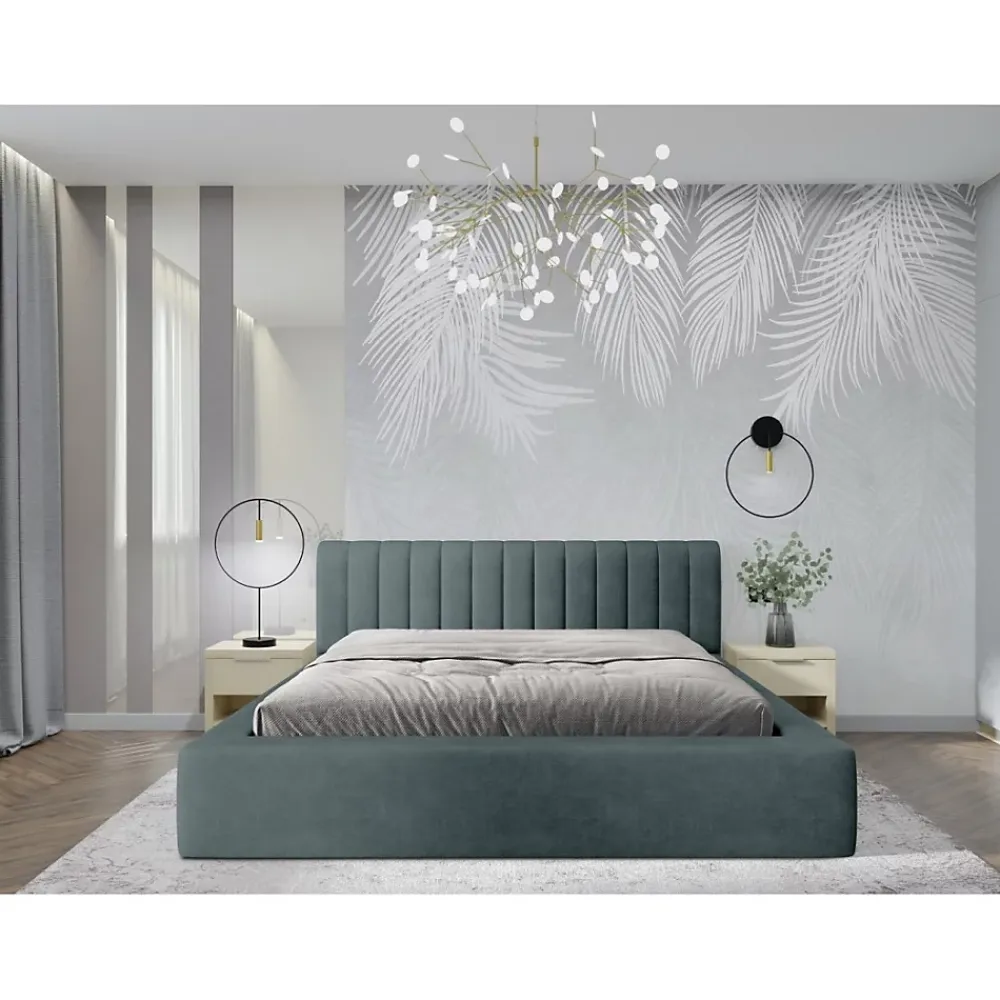 Meublorama Lit coffre CERVIN Velours doux Nuit émeraude 140x200 cm Sommier relevable Design élégant* Lit Double