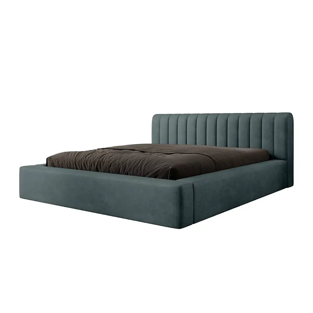 Meublorama Lit coffre CERVIN Velours doux Nuit émeraude 140x200 cm Sommier relevable Design élégant* Lit Double