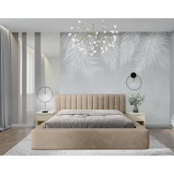 Lit coffre CERVIN Velours doux Nude Sablé 180x200 cm Sommier relevable Design élégant>Meublorama New