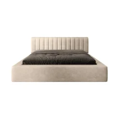 Lit coffre CERVIN Velours doux Nude Sablé 180x200 cm Sommier relevable Design élégant>Meublorama New