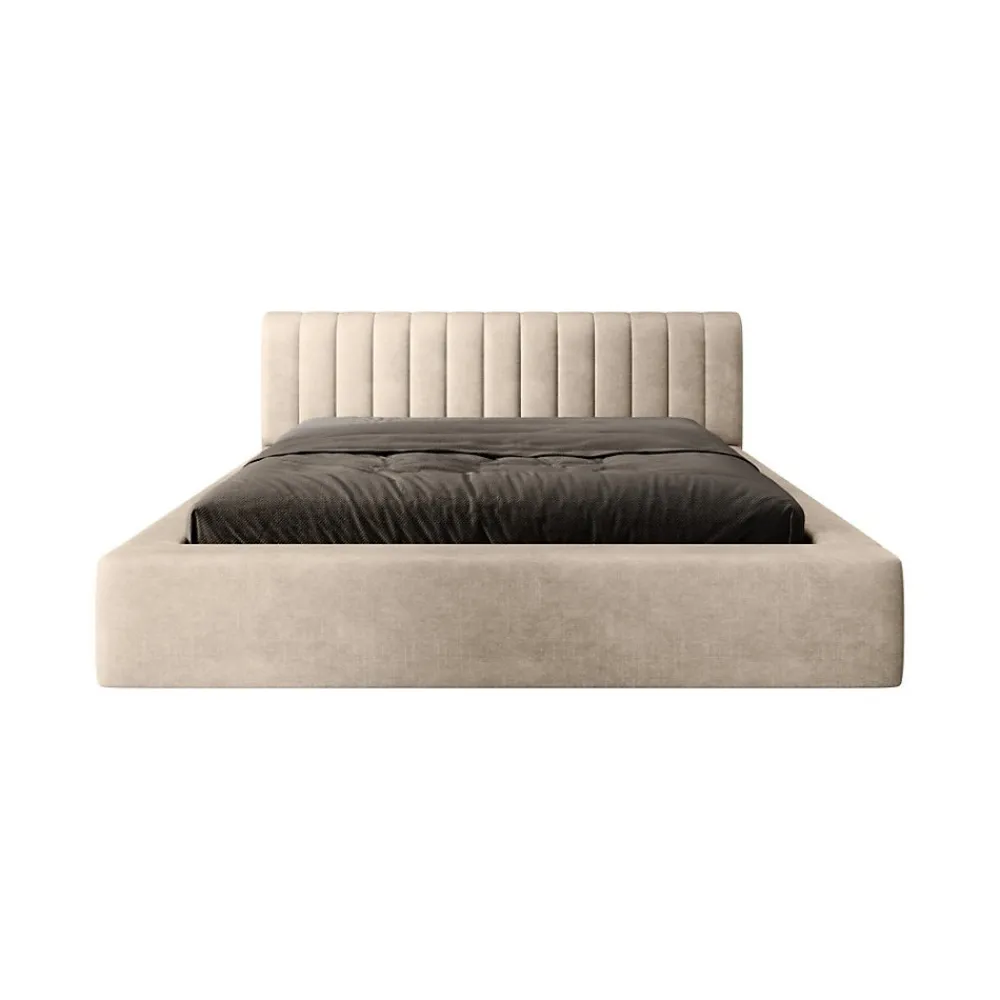 Lit coffre CERVIN Velours doux Nude Sablé 180x200 cm Sommier relevable Design élégant>Meublorama New