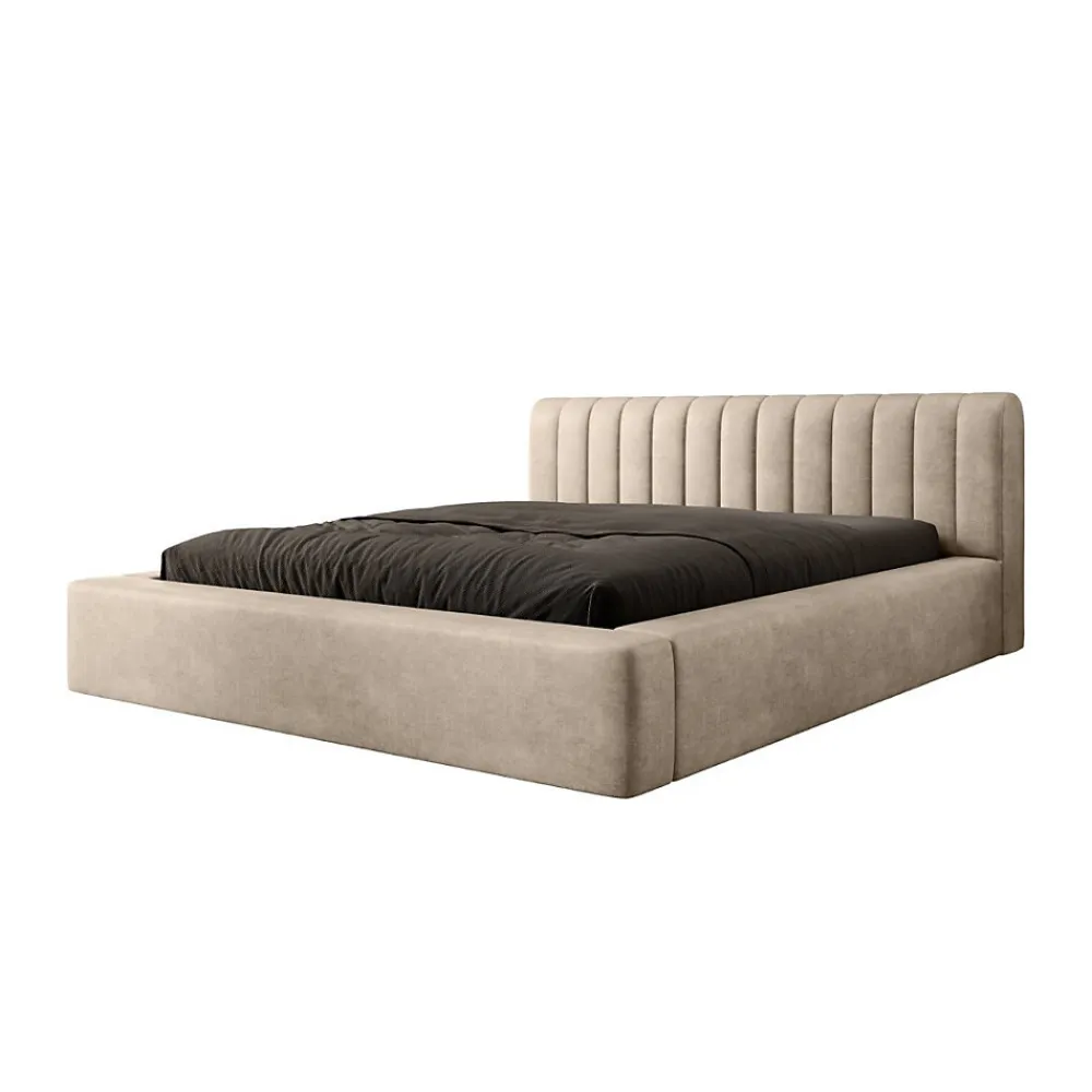 Lit coffre CERVIN Velours doux Nude Sablé 180x200 cm Sommier relevable Design élégant>Meublorama New