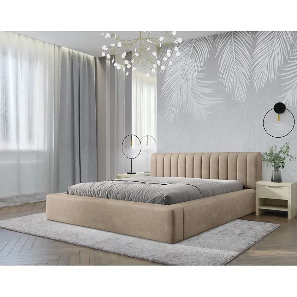 Lit coffre CERVIN Velours doux Nude Sablé 180x200 cm Sommier relevable Design élégant>Meublorama New