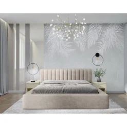 Lit coffre CERVIN Velours doux Lin naturel 180x200 cm Sommier relevable Design élégant>Meublorama Discount
