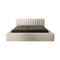 Lit coffre CERVIN Velours doux Lin naturel 180x200 cm Sommier relevable Design élégant>Meublorama Discount