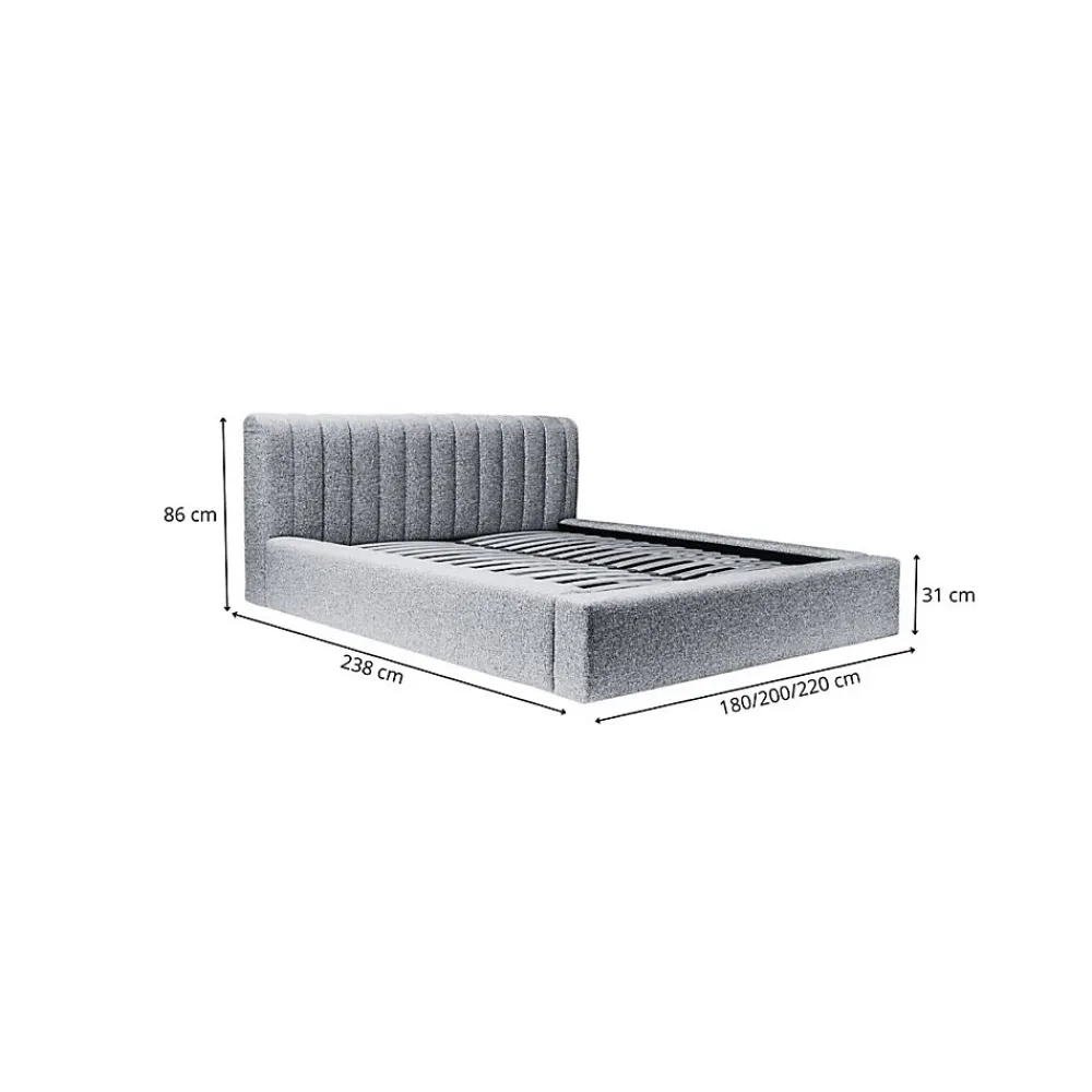 Lit coffre CERVIN Velours doux Lin naturel 180x200 cm Sommier relevable Design élégant>Meublorama Discount