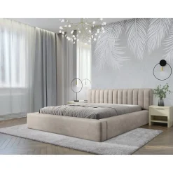 Lit coffre CERVIN Velours doux Lin naturel 180x200 cm Sommier relevable Design élégant><noscript><img width=