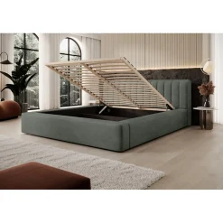Lit coffre CERVIN Velours doux Sauge Nocturne 140x200 cm Sommier relevable Design élégant><noscript><img width=