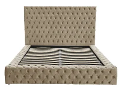 Vente-unique Lit coffre chesterfield 160 x 200 cm - Velours - Taupe + Matelas - DULENI* Ensemble Sommier Et Matelas