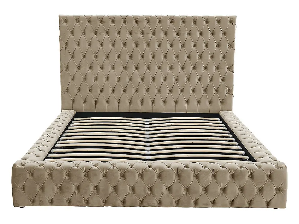 Vente-unique Lit coffre chesterfield 160 x 200 cm - Velours - Taupe + Matelas - DULENI* Ensemble Sommier Et Matelas