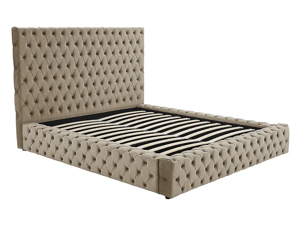Vente-unique Lit coffre chesterfield 160 x 200 cm - Velours - Taupe + Matelas - DULENI* Ensemble Sommier Et Matelas