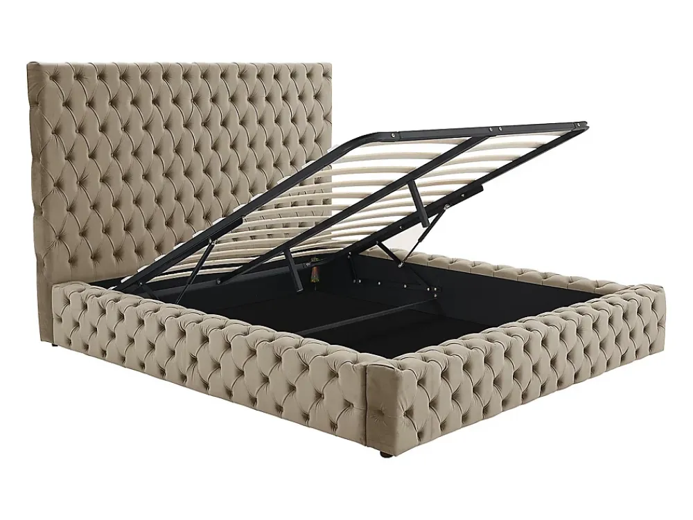 Vente-unique Lit coffre chesterfield 160 x 200 cm - Velours - Taupe + Matelas - DULENI* Ensemble Sommier Et Matelas