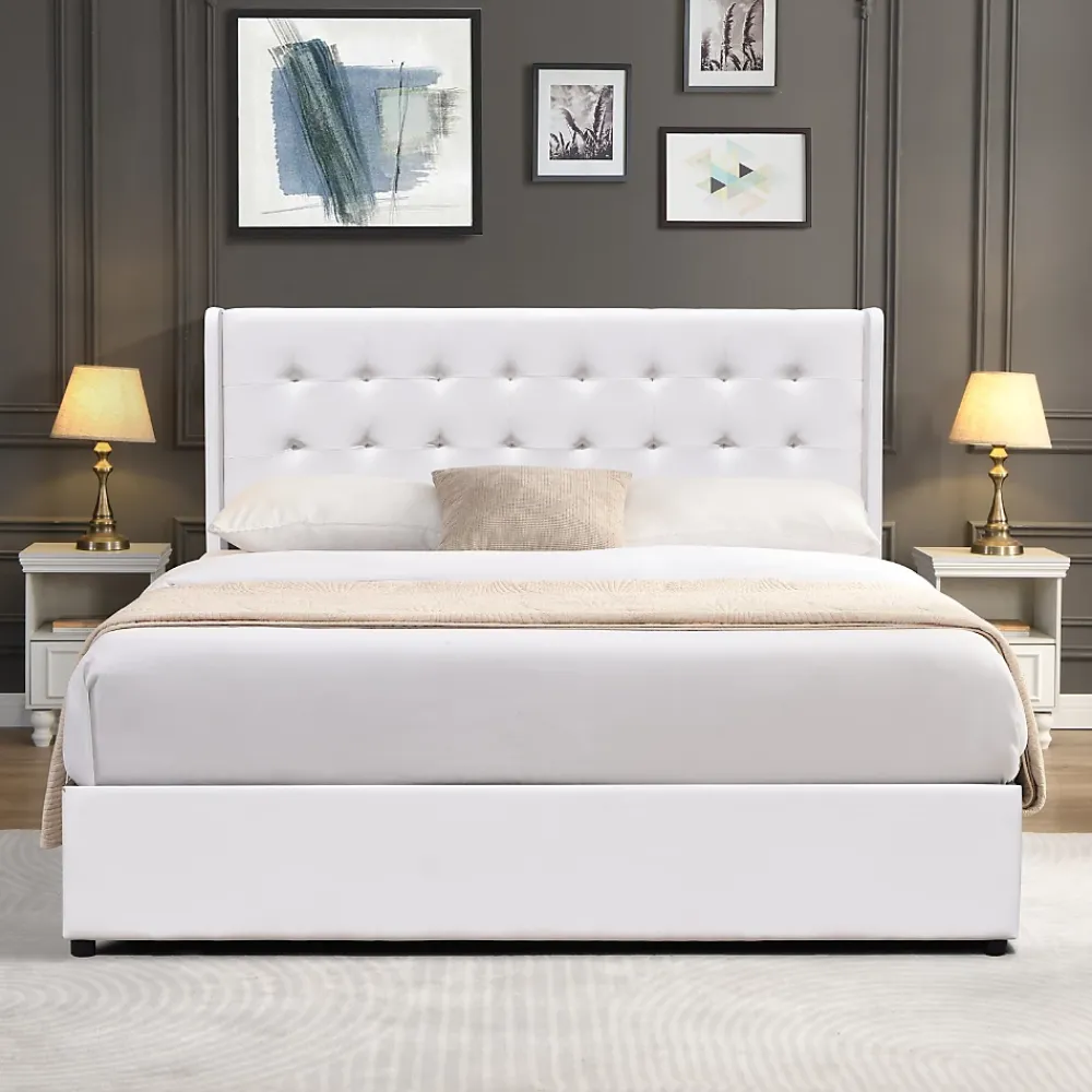 Nuits D'Or Lit coffre dehoussable blanc 120x190 cm - avec tete de lit capitonnee - 12 lattes - - entretien facile - lit de rangement* Lit Coffre