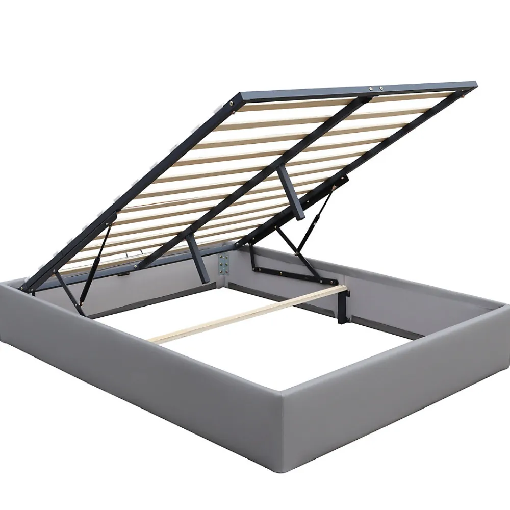 Lit coffre dehoussable 140x190 cm gris avec pieds - 12 lattes - montage rapide et facile - design moderne ->King Of Dreams Hot