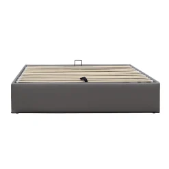 Lit coffre dehoussable 140x190 cm gris avec pieds - 12 lattes - montage rapide et facile - design moderne -><noscript><img width=