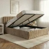 Lit coffre double ALBA avec tête de lit et sommier 140 x 190 cm velours taupe>IDMarket New