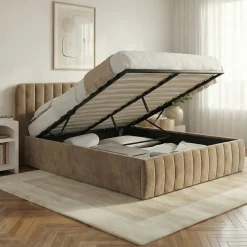 Lit coffre double ALBA avec tête de lit et sommier 140 x 190 cm velours taupe>IDMarket New