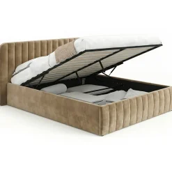 Lit coffre double ALBA avec tête de lit et sommier 140 x 190 cm velours taupe>IDMarket New