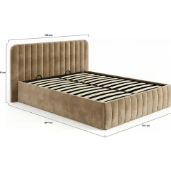 Lit coffre double ALBA avec tête de lit et sommier 140 x 190 cm velours taupe><noscript><img width=